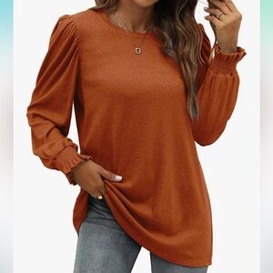 Rust Orange Ruffle Sleeve Top